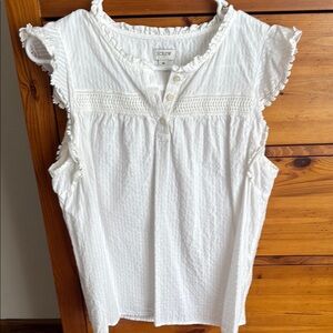 J. Crew White Ruffle Sleeve Top